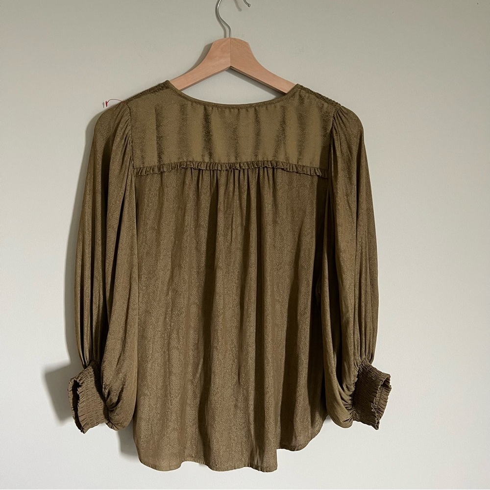 Anthropologie Cacee Jacquard Peas Button Down Balloon Blouse Womens S Oversized - Picture 7 of 9